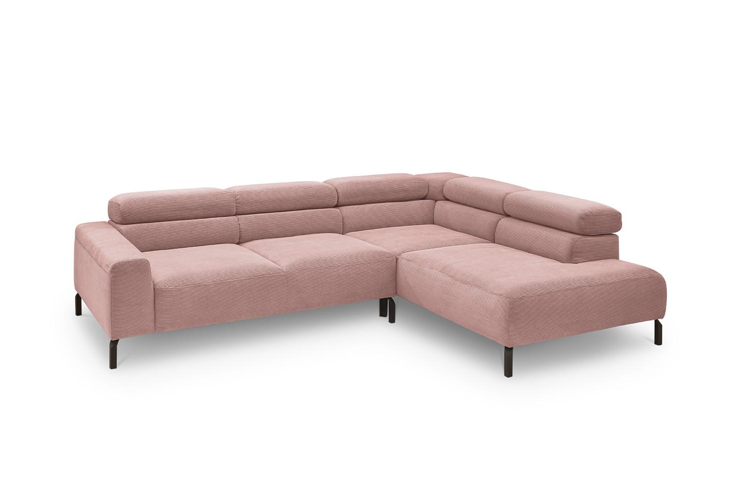 ECKSOFA MIT MOTORISCHEM SITZVORZUG DELIA Pink Cord Relaxfunktion - Schwarz/Rosa, Textil/Metall (276/219cm) - KAWOLA