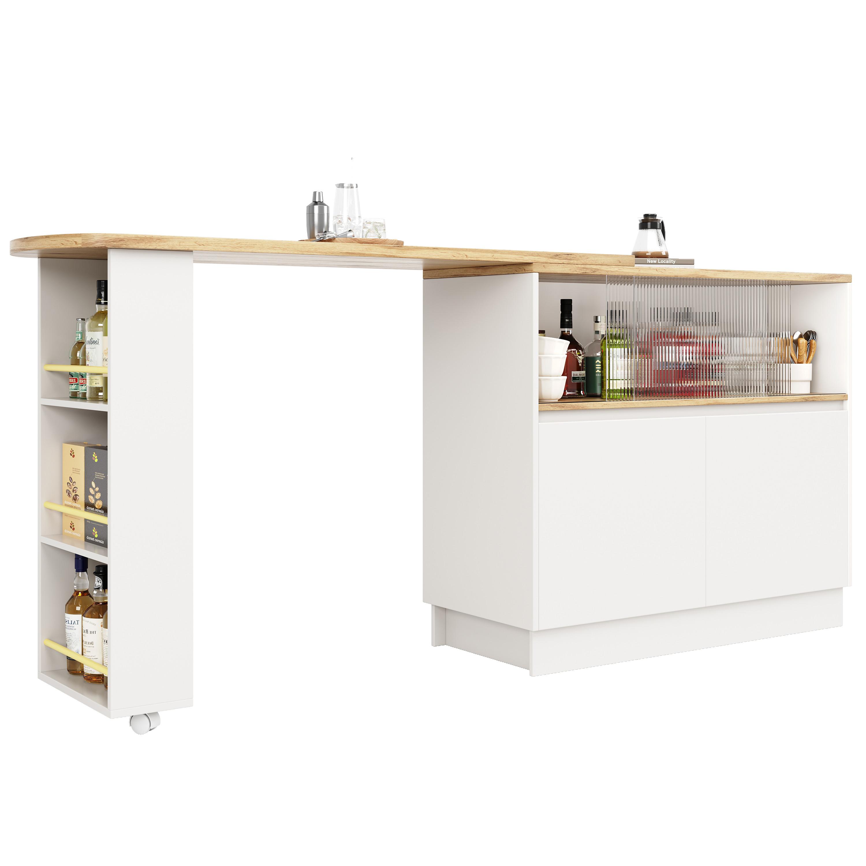BARSCHRANK 360° drehbar & schwarz mit glastüren & flexiblem bartisch - Weiß, Holzwerkstoff (90/100/45cm) - Urban Meuble