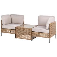 GARTENSOFA mit Tisch 2-Sitzer Polyrattan Hellbeige Omegana - Beige/Schwarz, Kunststoff (140/80/68cm) - Beliani