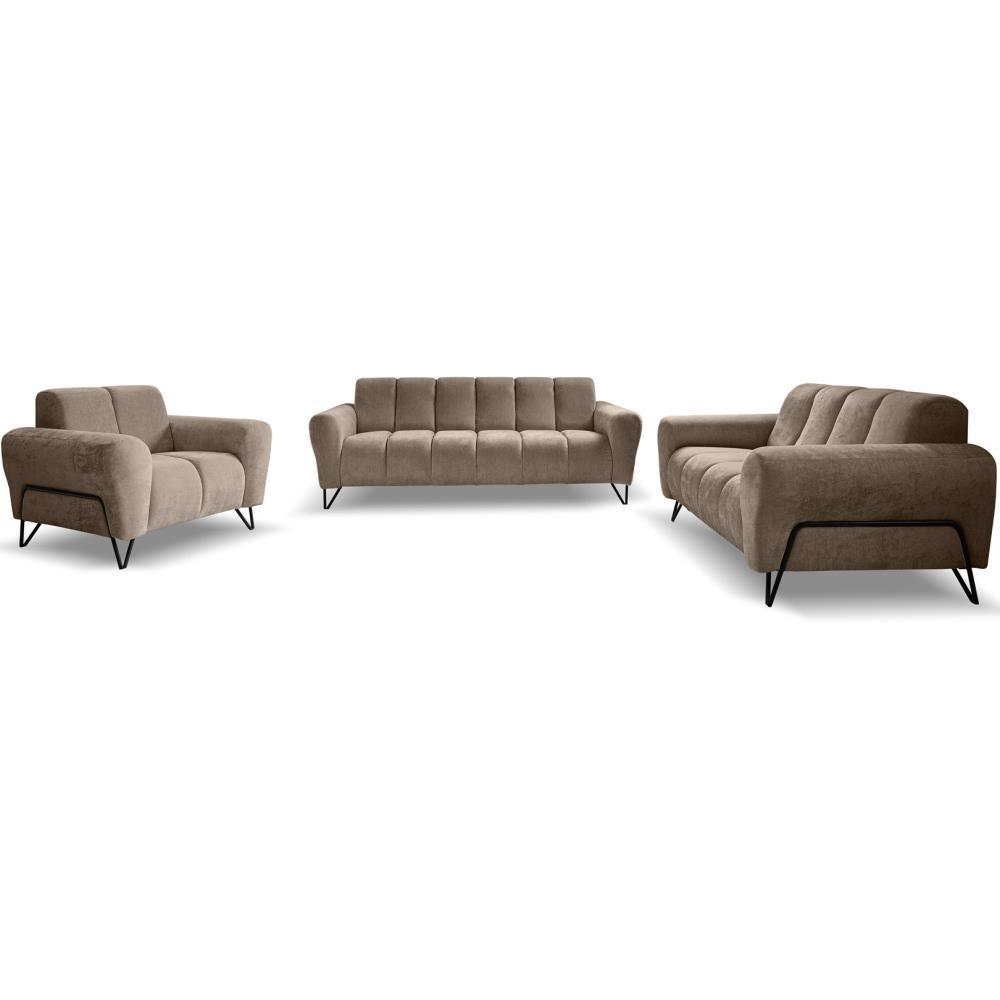 SITZGARNITUR Volare Sofas+Sessel, ohne Schlaffunktion, Braun - Schwarz/Braun, Textil/Metall (220/83/98cm) - Beautysofa