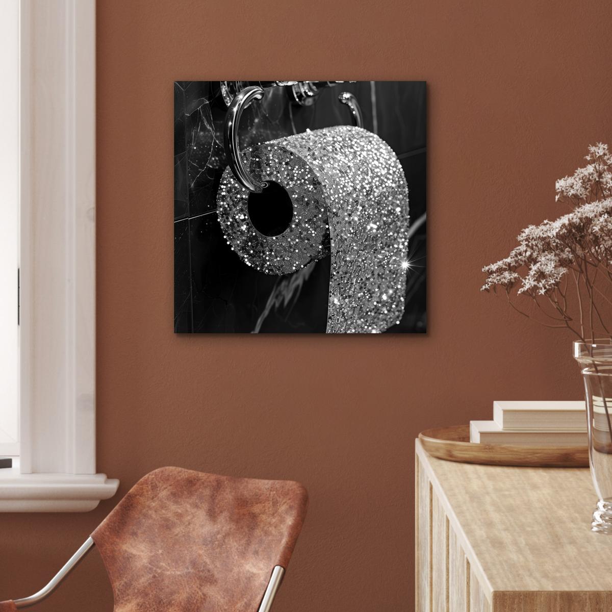 METALLBILD WC - Toilettenpapier - Schwarz und weiß - Glitter 50x50 cm - Silberfarben, Metall (50/50cm) - MuchoWow