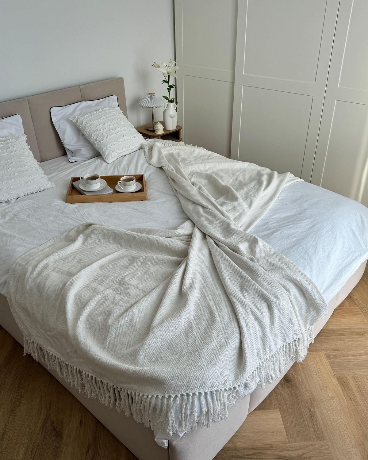 DECKE Weiß 150/200 cm Ampara - Weiß, Textil (150/200cm) - Beliani