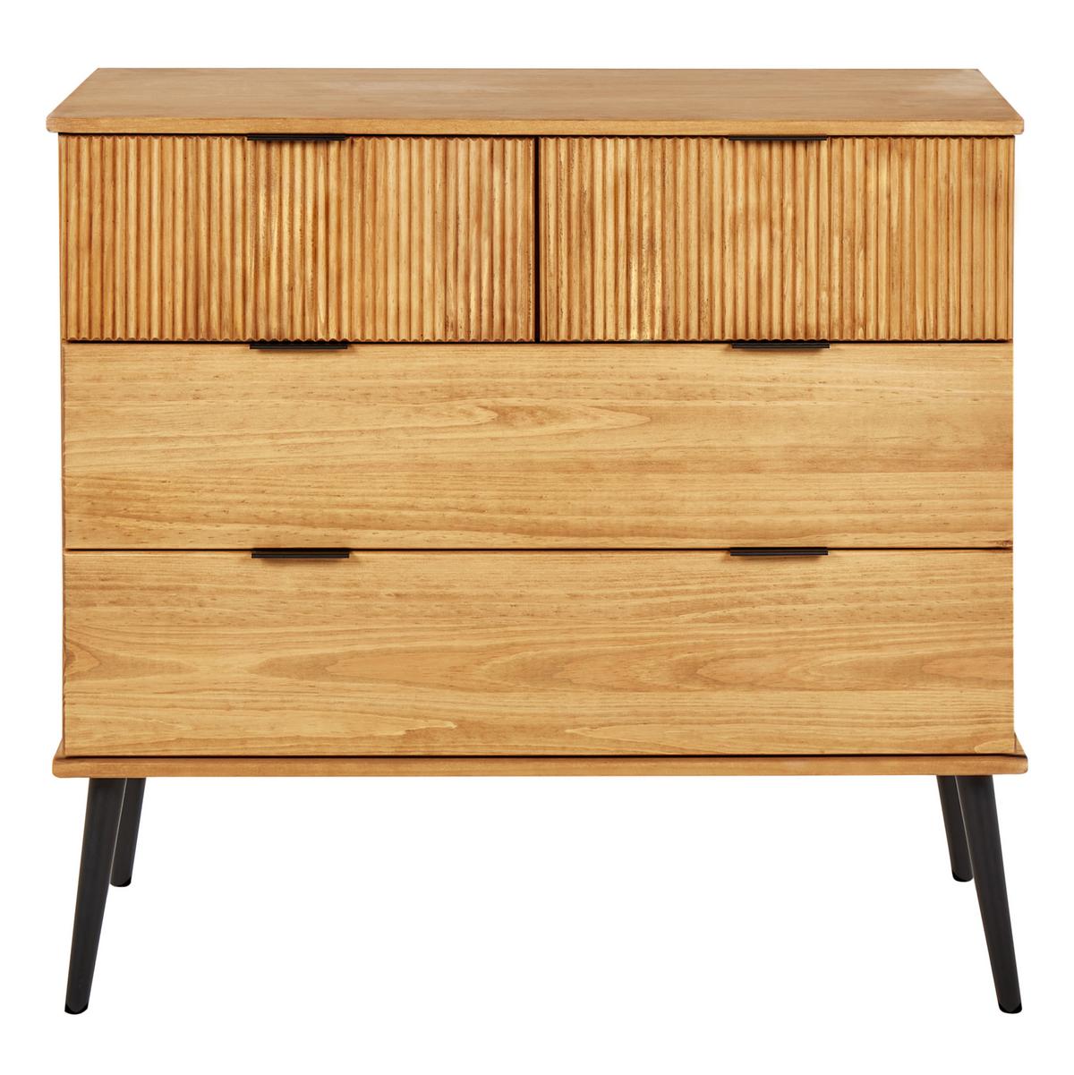 KOMMODE mit 4 Schubladen Kiefernholz Braun Timmins - Hellbraun, Holz (100/91/45cm) - Beliani