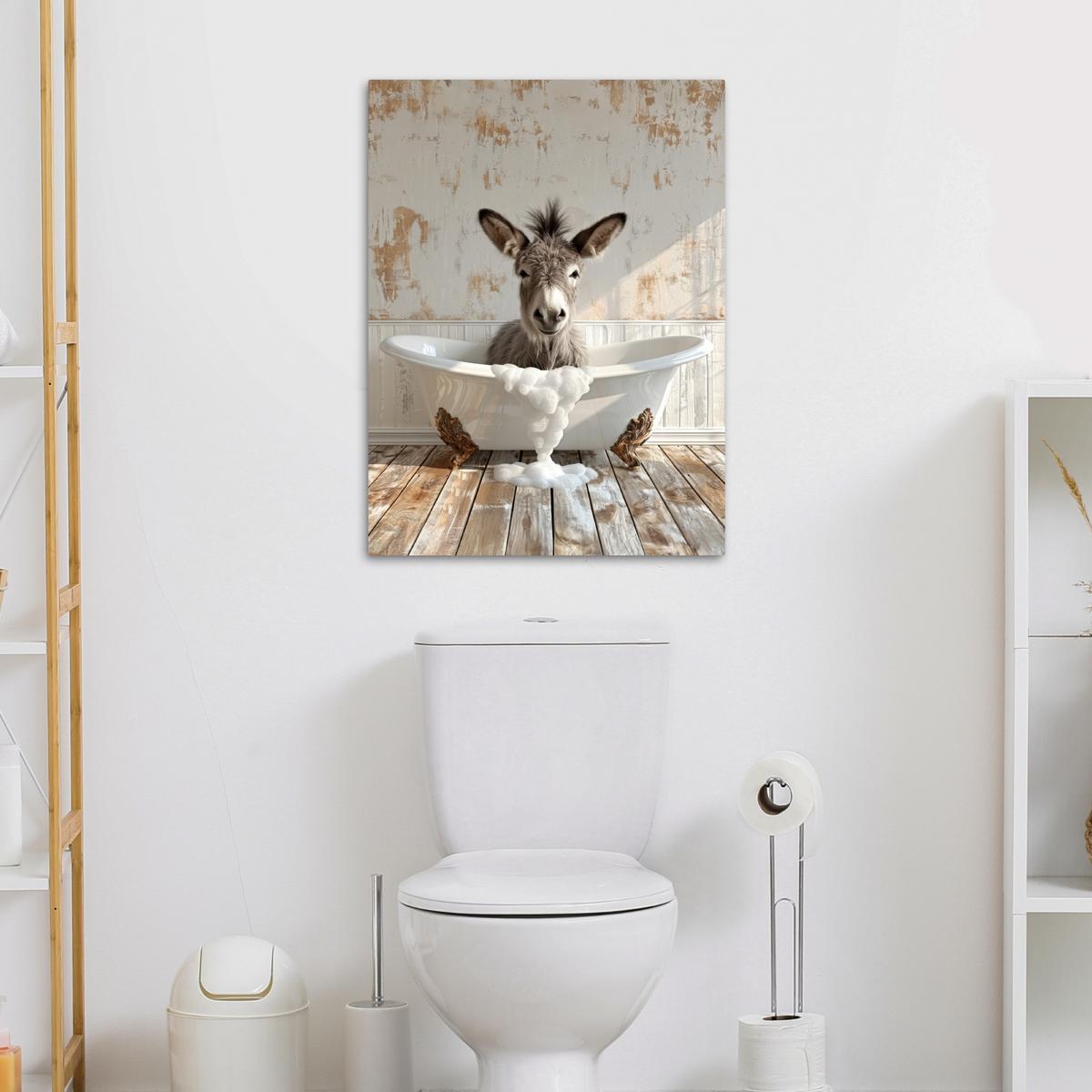 LEINWANDBILD Esel - Tiere - Badewanne - Schaumstoff Wandbild Wohnzimmer 60x80 cm - Weiß, Textil (60/80cm) - MuchoWow