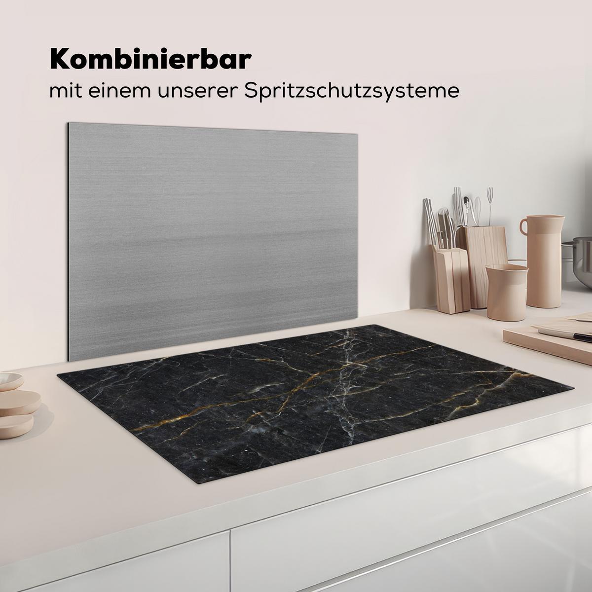 HERDABDECKPLATTE Marmor - Schwarz - Gold - Grau - Marmorstruktur Induktionsmatte 83x51 cm - Goldfarben, Kunststoff (83/51.5/0.2cm) - MuchoWow