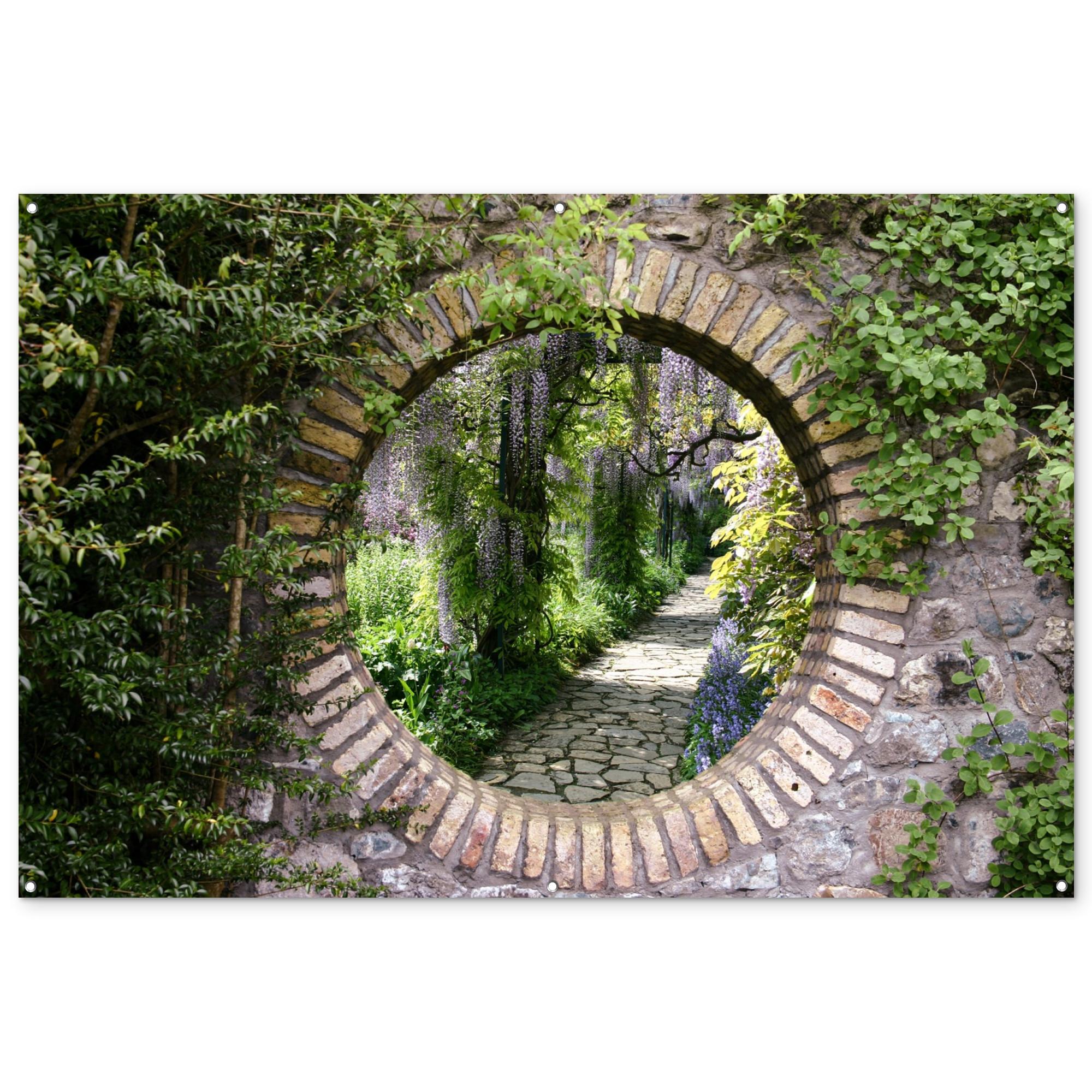 GARTENPOSTER Wald - Steine - Durchblick - Pfad - Glyzinie Poster für draußen 180x120 cm - Graubraun, Kunststoff (180/120/0.2cm) - OnlyWow