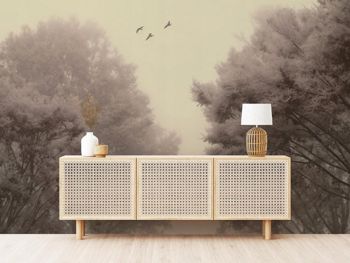 FOTOTAPETE Wald Bäume Beige 300x210 cm - Multicolor, Papier (300/210cm) - Wallarena