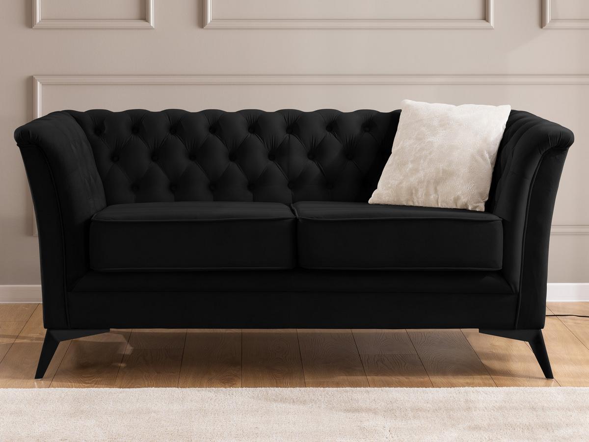 CHESTERFIELD-SOFA 2-sitzer Whitby Schwarz Samt mit schwarzen Füßen - Schwarz, Holz/Textil (175/78/82cm) - S-Style Möbel