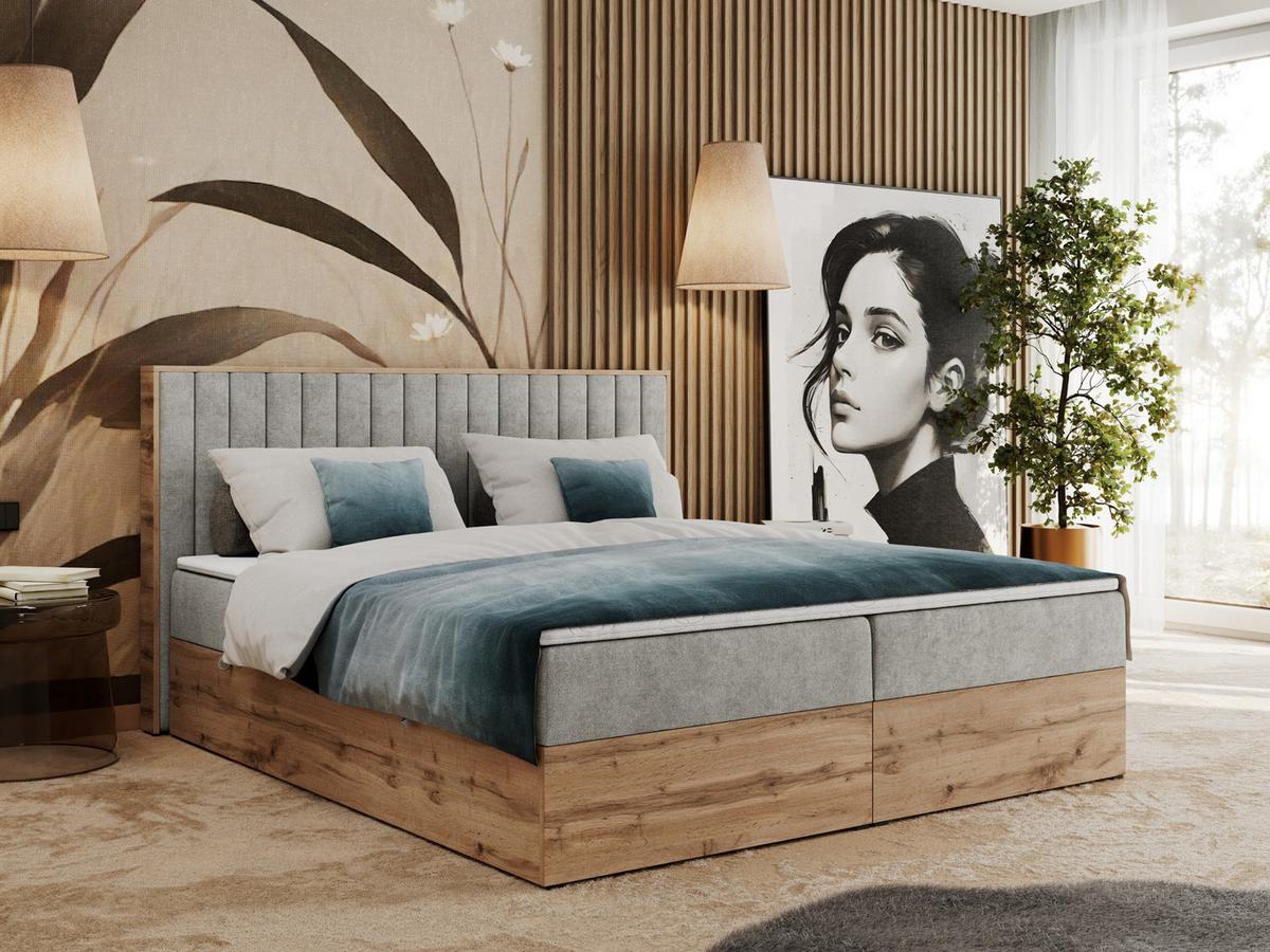 BOXBETT ALBERO 4 - 120/200 Hellgrau Struktur - H4 - Hellgrau, Holz/Textil (120/200cm) - MKS