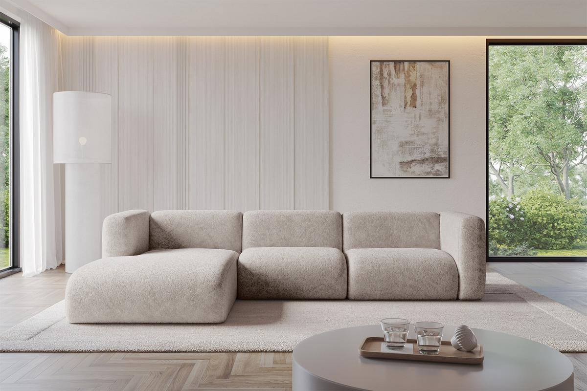 ECKSOFA Ottomane Links MIRA-L2 318x179x89 Hellgrau Velours - Hellgrau/Schwarz, Holzwerkstoff/Kunststoff (318/179cm) - ALTDECOR
