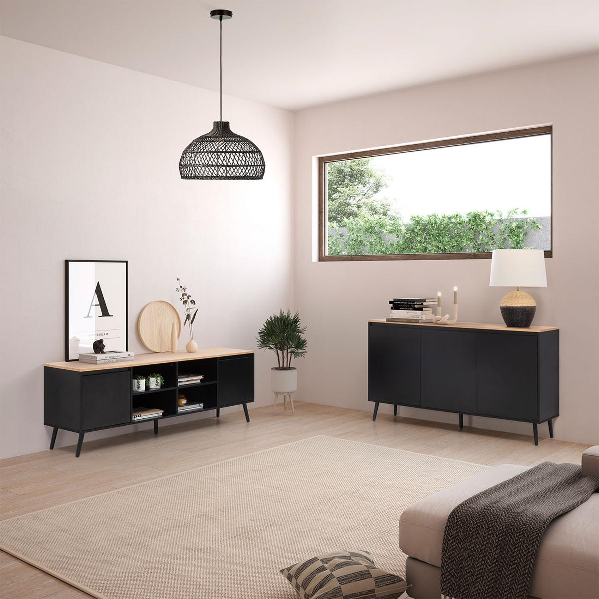 TV-ELEMENT Desi 2 türen schwarze Farbe - Schwarz, Holzwerkstoff (160/55/40cm) - VS Venta-stock