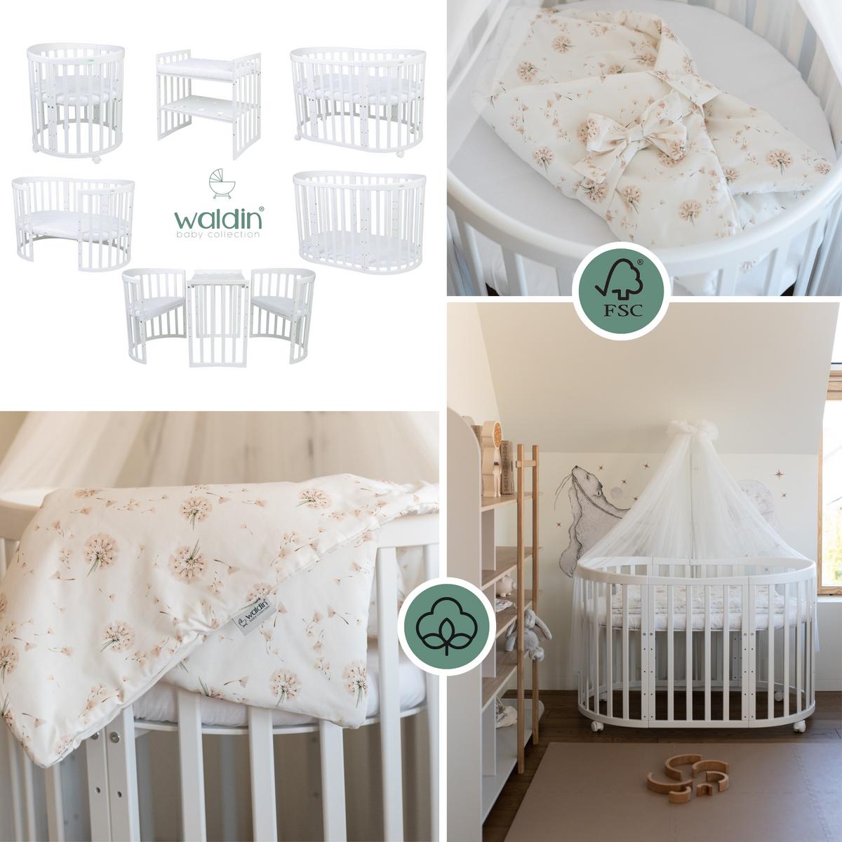 BABYBETT NATUR OVAL 7in1 mit Matratze und Himmelset - Naturfarben/Weiß, Holz/Textil (73/125cm) - waldin