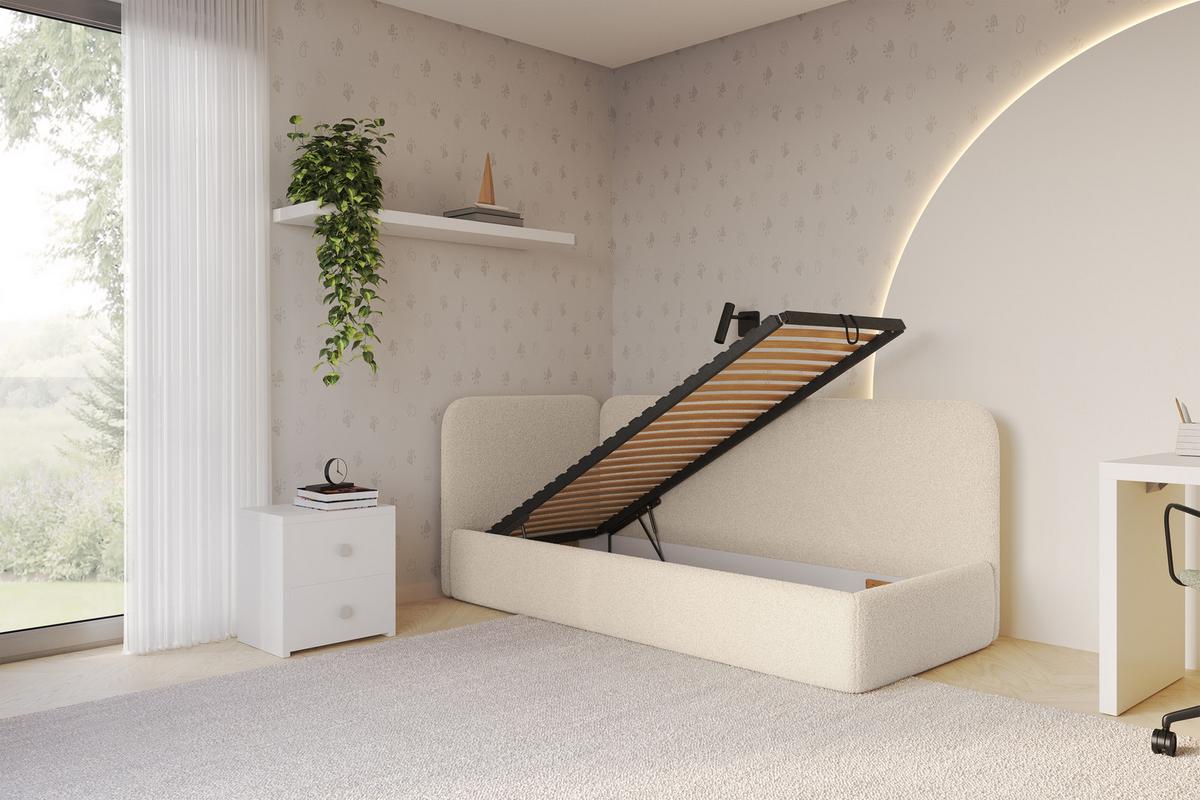 EINZELLBETT Jugendbett mit Bettkasten, Rechts - ELSY 80x200 Dunkelbeige - Taupe, Holzwerkstoff/Textil (80/200cm) - ALTDECOR