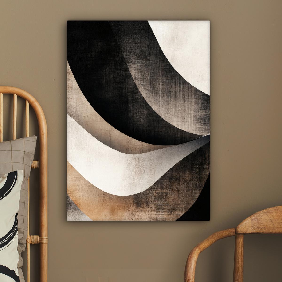 LEINWANDBILD Abstrakt - Wellen - Schwarz - Verwittert Wandbild Wohnzimmer 60x80 cm - Trüffeleichefarben, Textil (60/80cm) - MuchoWow