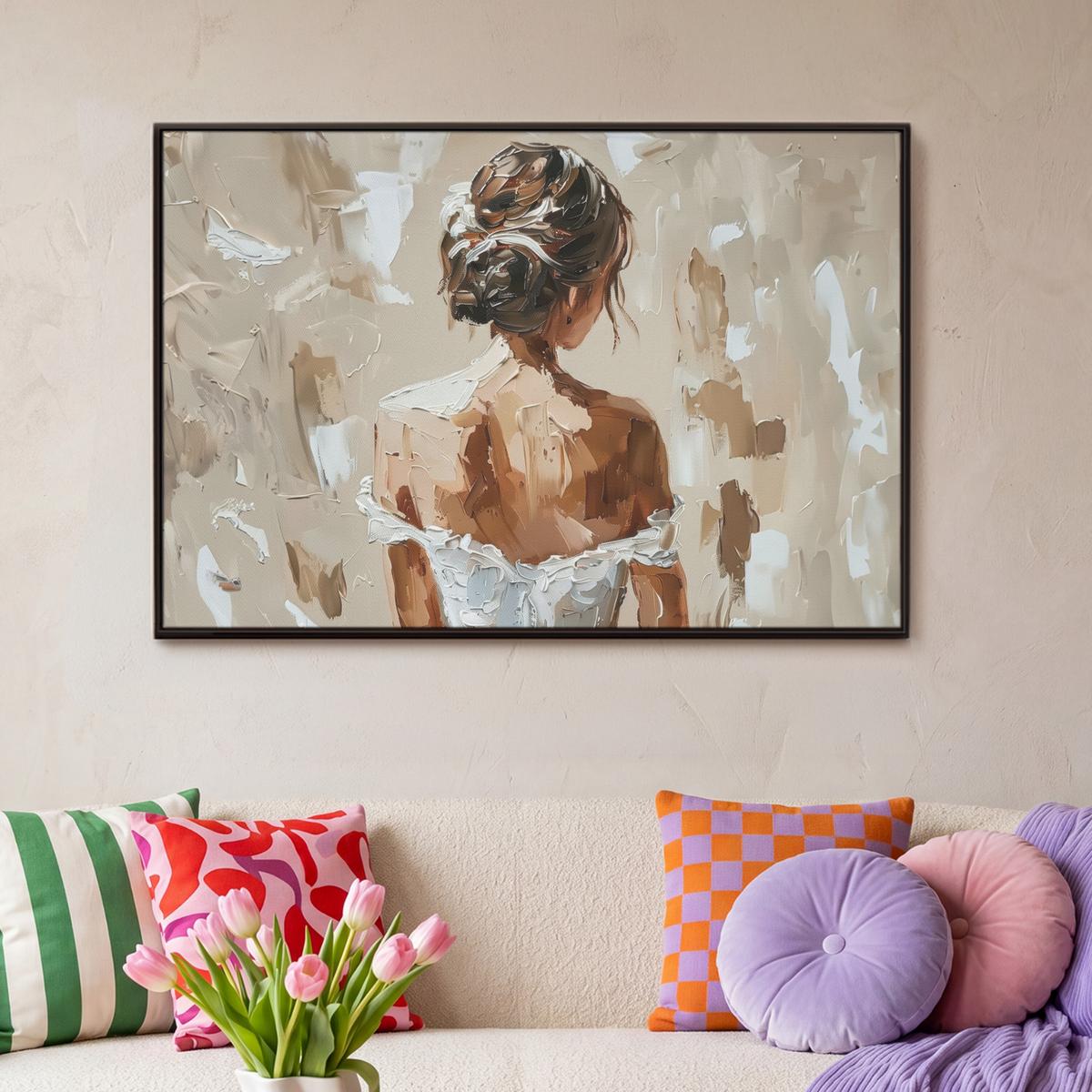 LEINWAND Bilder mit Rahmen - Frau - Farbe - Abstrakt - Beige - Modern - 90x60 - Sandfarben, Textil (90/60cm) - MuchoWow