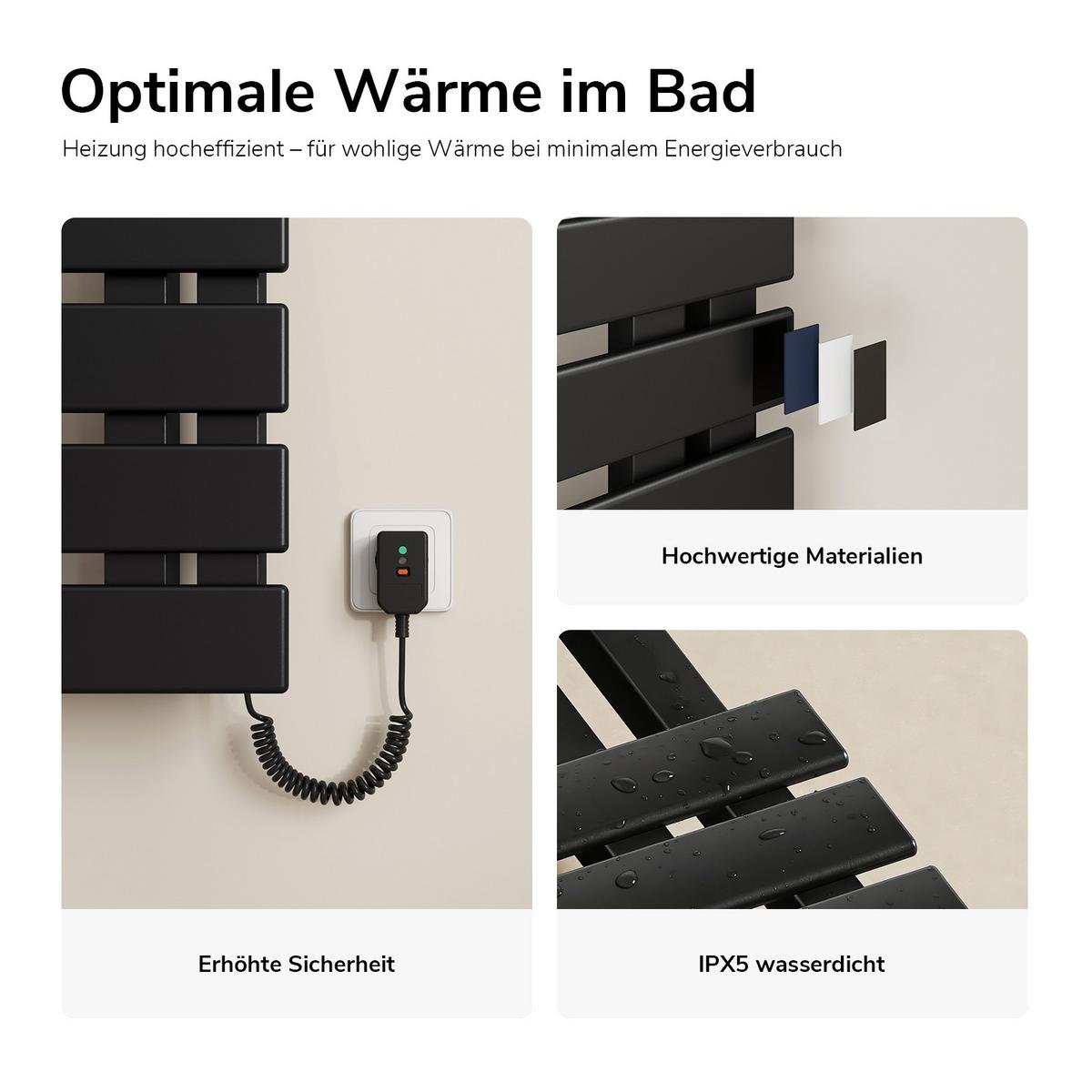 HEIZKÖRPER Elektrisch WLAN Thermostat Schwarz Rechtsanschluss 100/50 cm - Schwarz, Metall (50/100/11cm) - EMKE