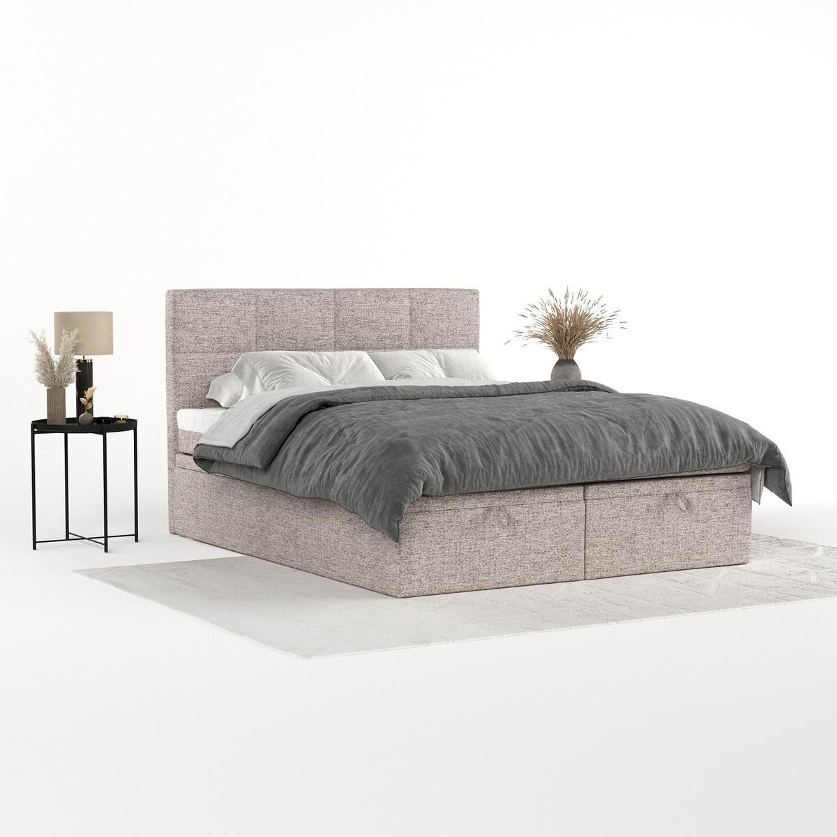 BOXBETT Tessa 200/200 cm Beige im Neve Stoff - Beige/Schwarz, Holz/Holzwerkstoff (200/200cm) - AltaBeds