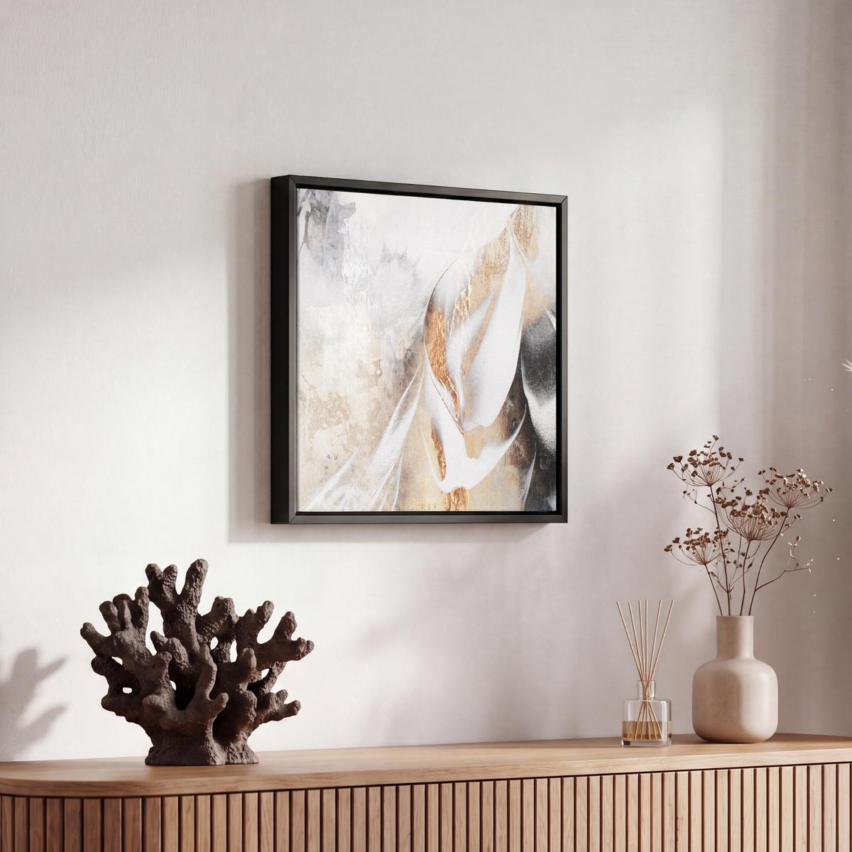 LEINWAND Bilder mit Rahmen - Luxus - Abstrakt - Gold - Weiß - 20x20 - Goldfarben, Textil (20/20cm) - MuchoWow