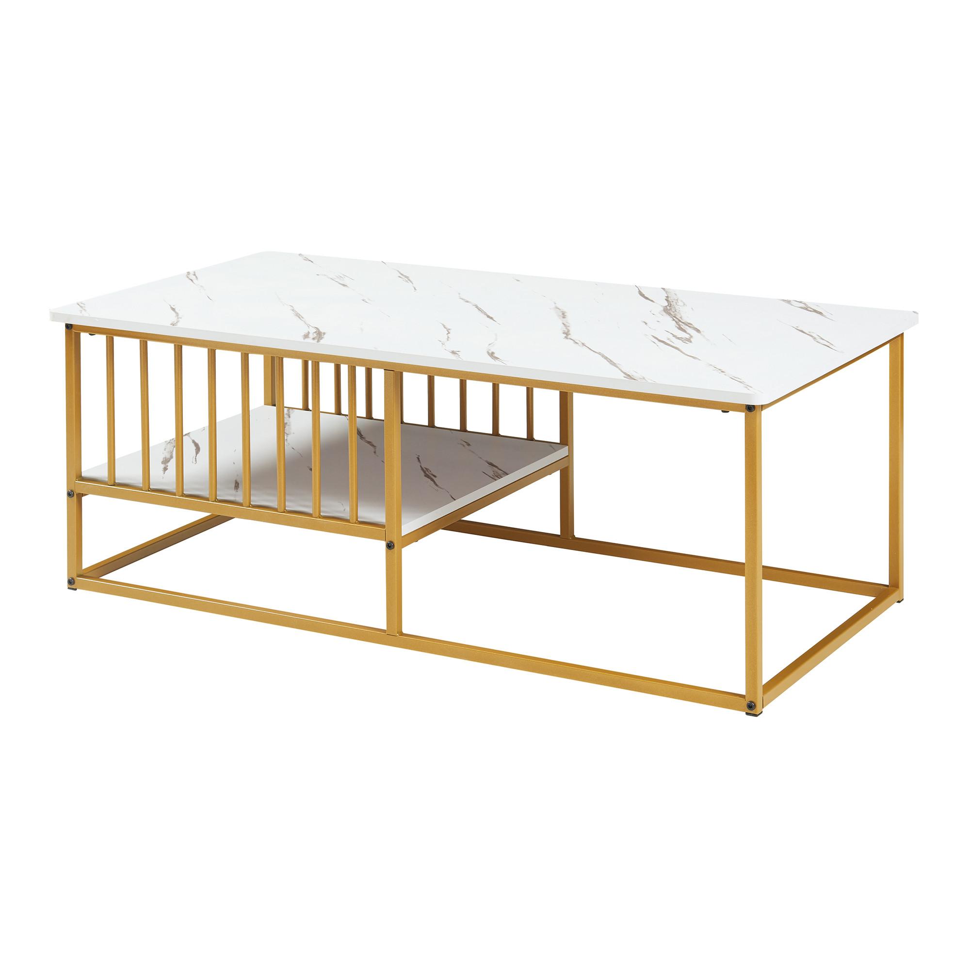 COUCHTISCH Raukurg 120/60/44 cm - Goldfarben/Weiß, Holzwerkstoff/Metall (60/120/44cm) - [en.casa]