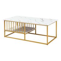 COUCHTISCH Raukurg 120/60/44 cm - Goldfarben/Weiß, Holzwerkstoff/Metall (60/120/44cm) - [en.casa]