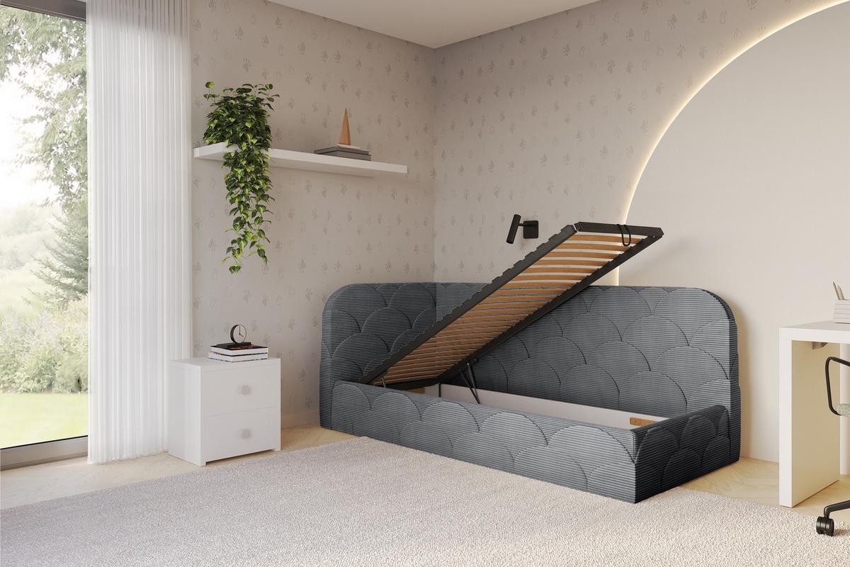 EINZELLBETT Jugendbett mit Bettkasten, Rechts - ELRY 100x200 Dunkelgrau - Schieferfarben, Holzwerkstoff/Textil (100/200cm) - ALTDECOR