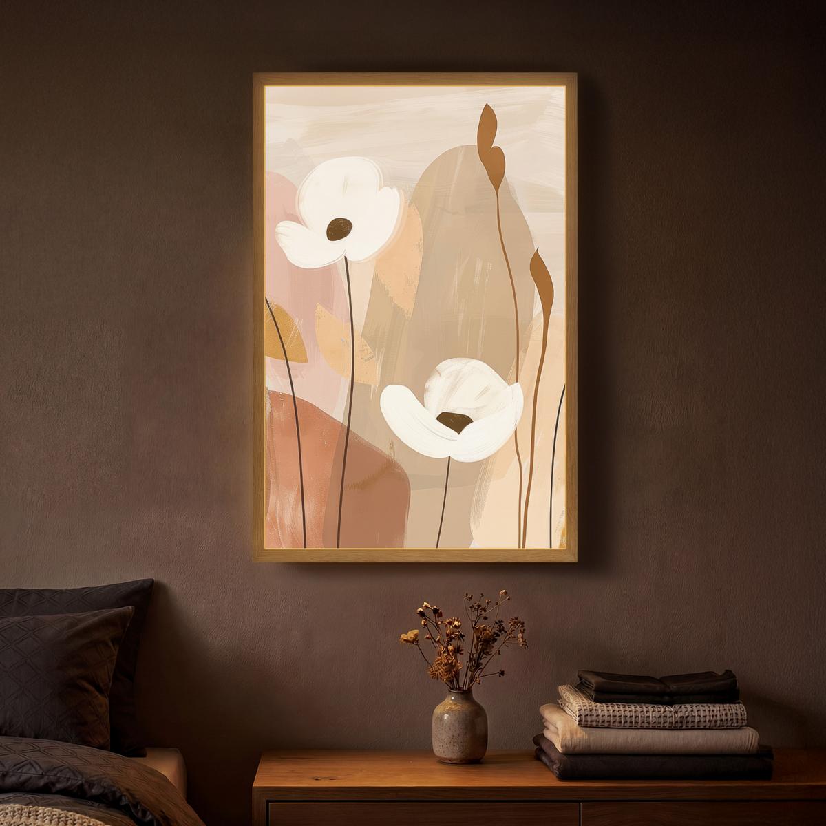 WANDLEUCHTE MIT AKKU Blumen - Abstrakt - Beige - Strichzeichnung 40x60 cm - Sandfarben, Holzwerkstoff (40/60/8cm) - OnlyWow