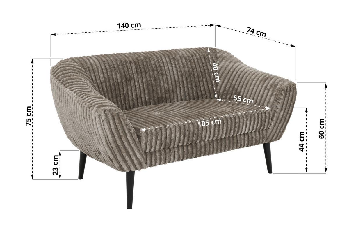 2-SITZER-SOFA PIRS - Hellbraun Cord - Schwarze Beine - Hellbraun/Schwarz, Holzwerkstoff/Textil (140/75/74cm) - MKS
