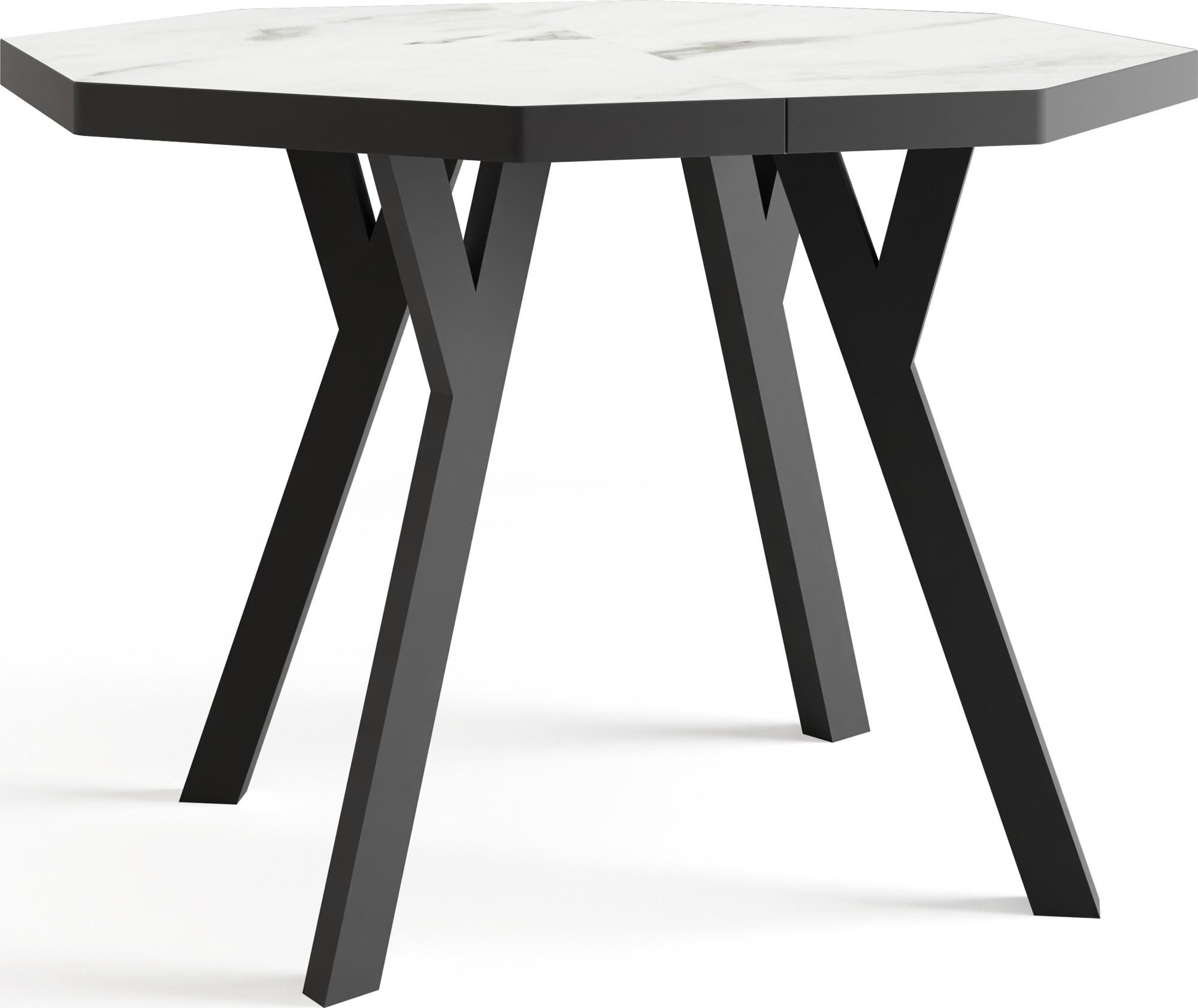 ESSTISCH Desmond achteckiger ausziehbarer, Marmor Weiß 100-150/100/76 cm - Ecru/Schwarz, Holz/Holzwerkstoff (100/150/76cm) - WFL GROUP