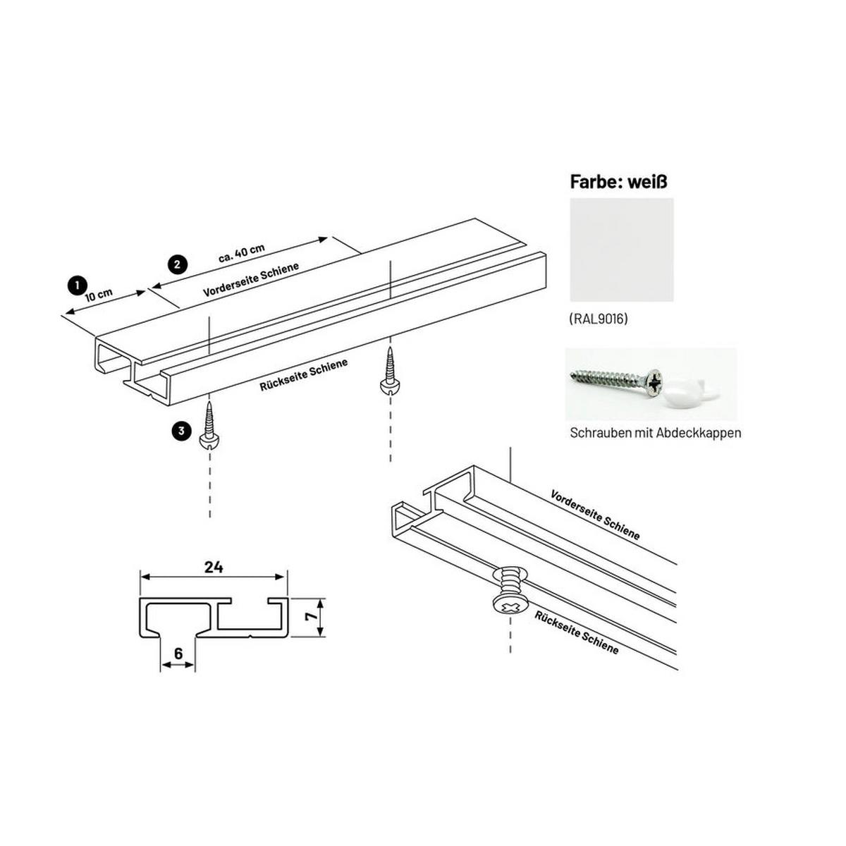 GARDINENSCHIENE auf Maß 1-lauf Deckenmontage Minimal 100cm - Weiß, Metall (100cm) - Deco-Raum