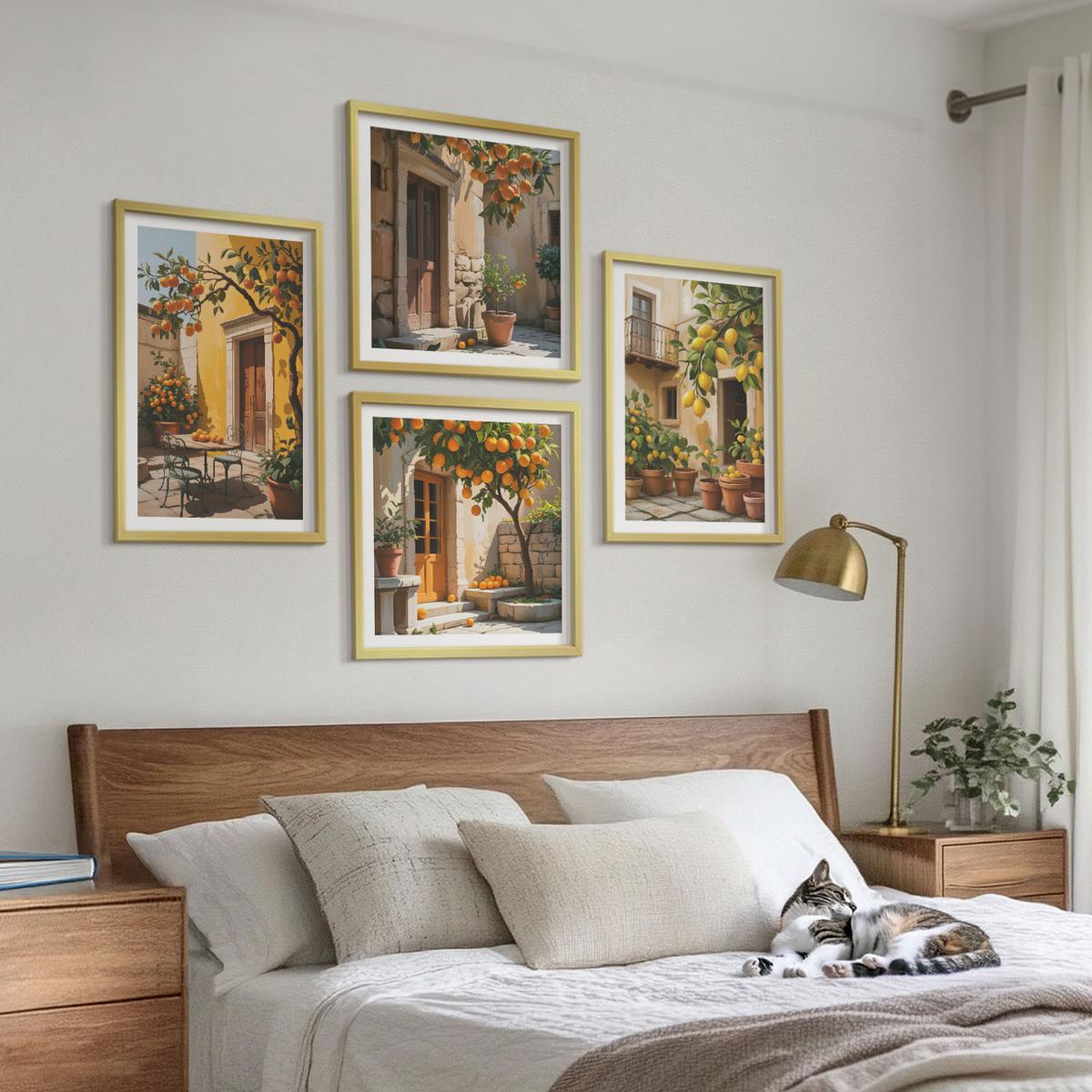 BILDER SET 4er Set - 50x50 cm & 40x60 cm Goldrahmen - Zitrusfrüchte in der Sonne - Goldfarben, Kunststoff (50/50cm) - TULUP