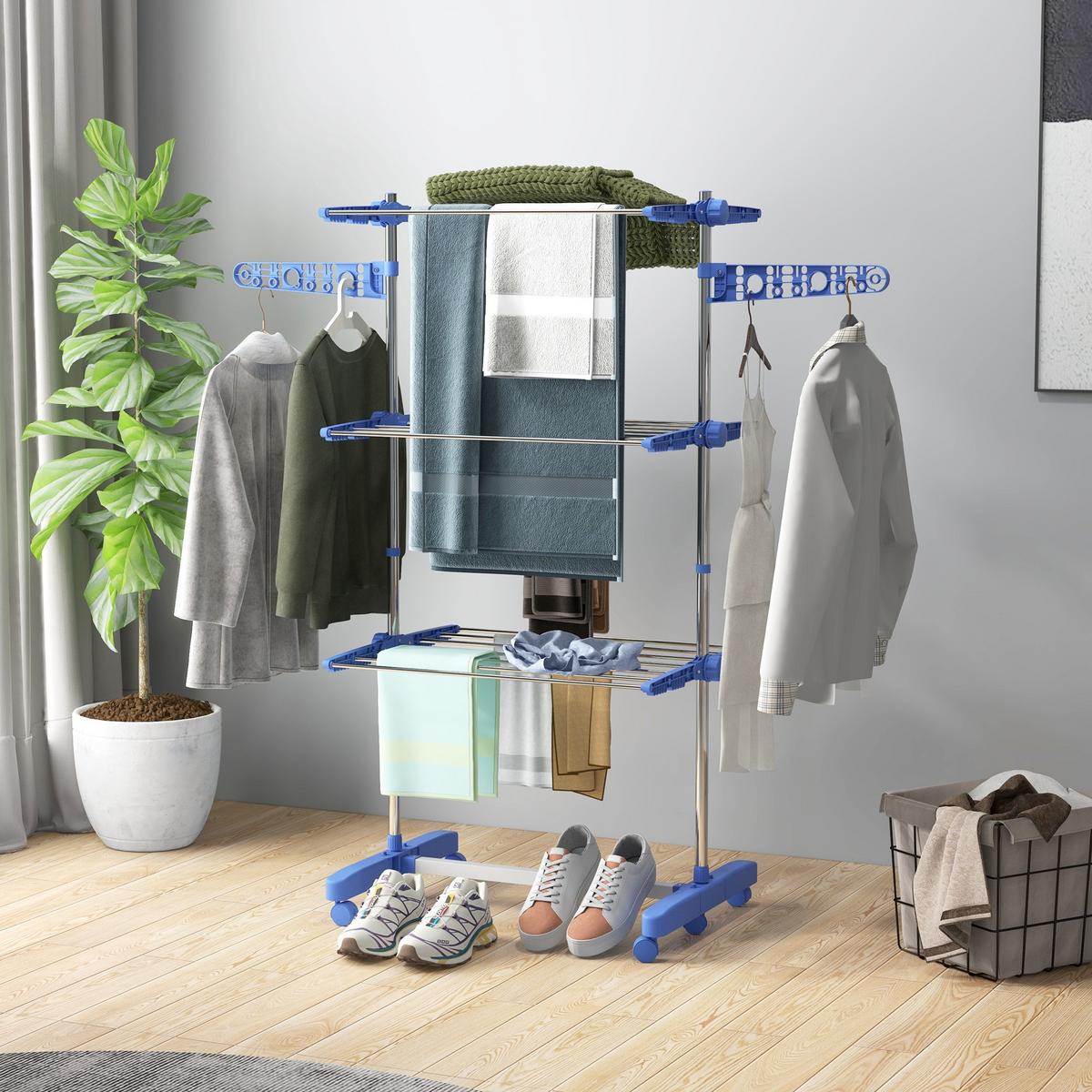 WÄSCHESTÄNDER Weiß - Blau, Metall (55/152/142cm) - HOMCOM