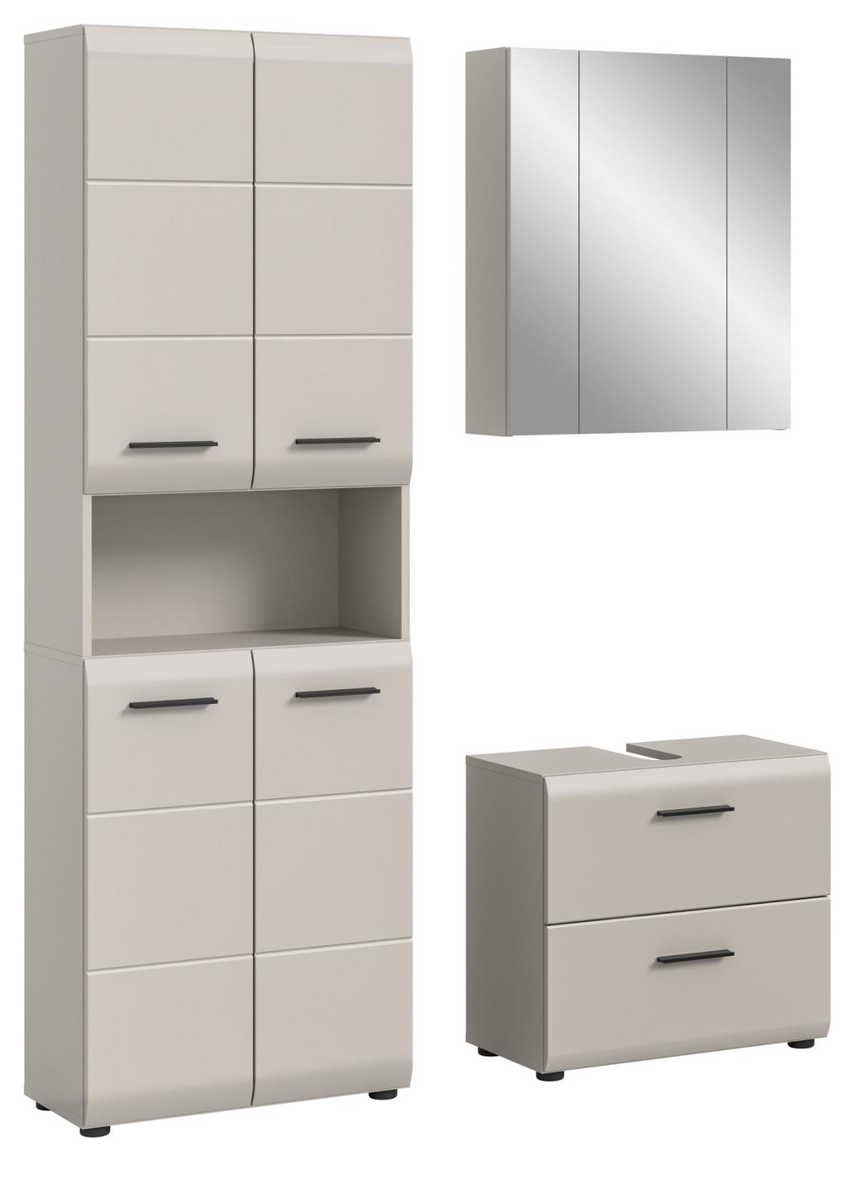 BADMÖBEL-SET Kaschmir 3-teilig 135 cm, Komplettset mit XL Hochschrank - Kaschmir/Schwarz, Glas/Holzwerkstoff (135/185/30cm) - Inn.Furn