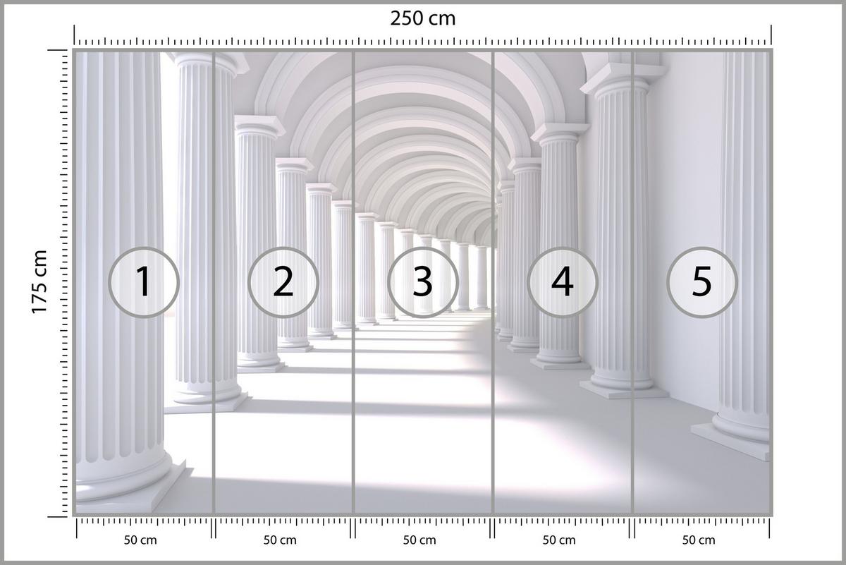 FOTOTAPETE für Wohnzimmer Räumlich Tunnel Historische Säulen 250x175 - Weiß/Grau, Papier (250/175cm) - Muralo