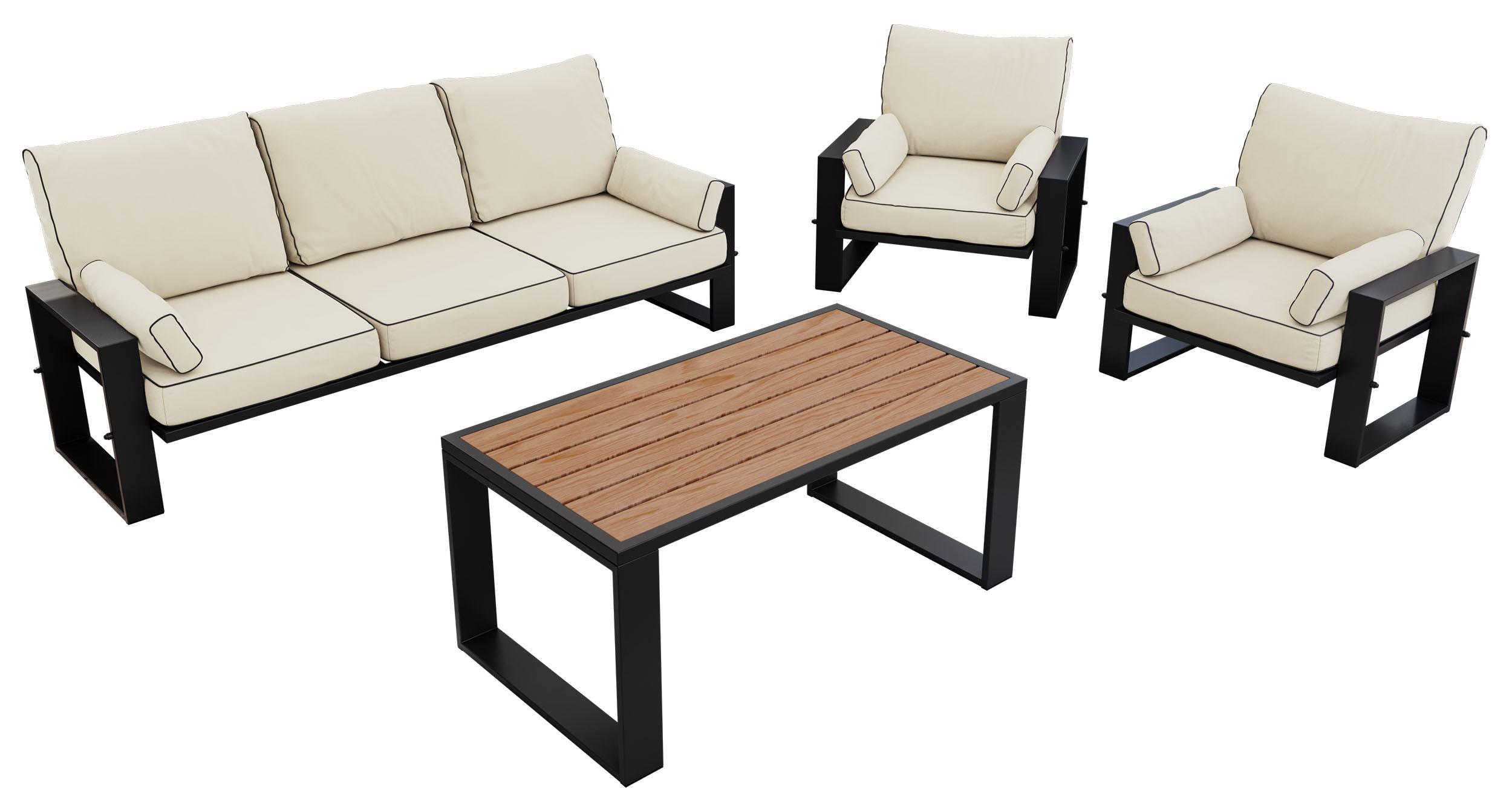 GARTENMÖBEL-SET ELBA: 1x Tisch, 1x Sofa, 2x Sessel - Beige - Beige, Textil - MKS