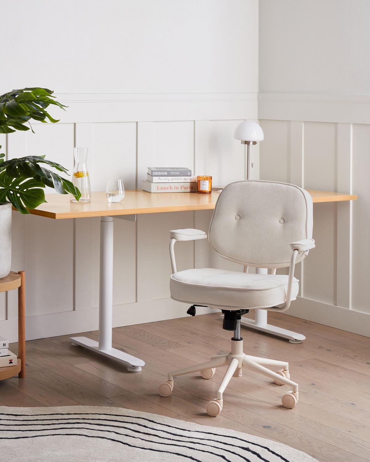 SCHREIBTISCHSTUHL Stoff Cremeweiß Paramus - Weiß, Kunststoff (60/81/65cm) - Beliani