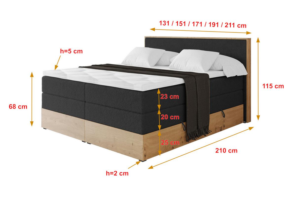 BOXSPRINGBETT LOLLI9 -KING 120x200 - H3/H4 Schwarz - Schwarz Hochglanz, Holzwerkstoff (120/200cm) - ALTDECOR