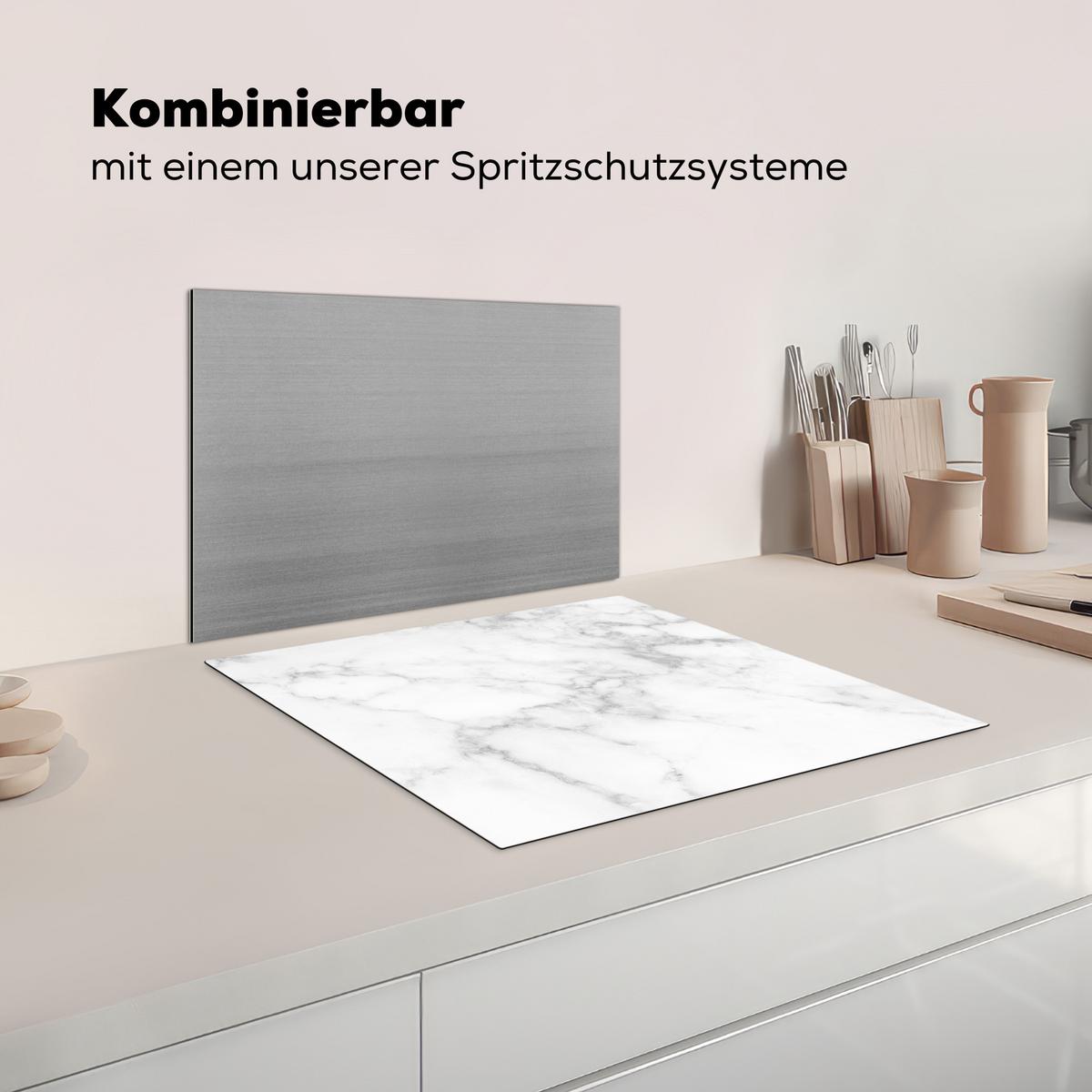 HERDABDECKPLATTE Marmor - Grau - Weiß - Strukturierter Marmor Abdeckung Ceranfeld 58.3x51.3 cm - Weiß, Kunststoff (58.3/51.3/0.2cm) - MuchoWow