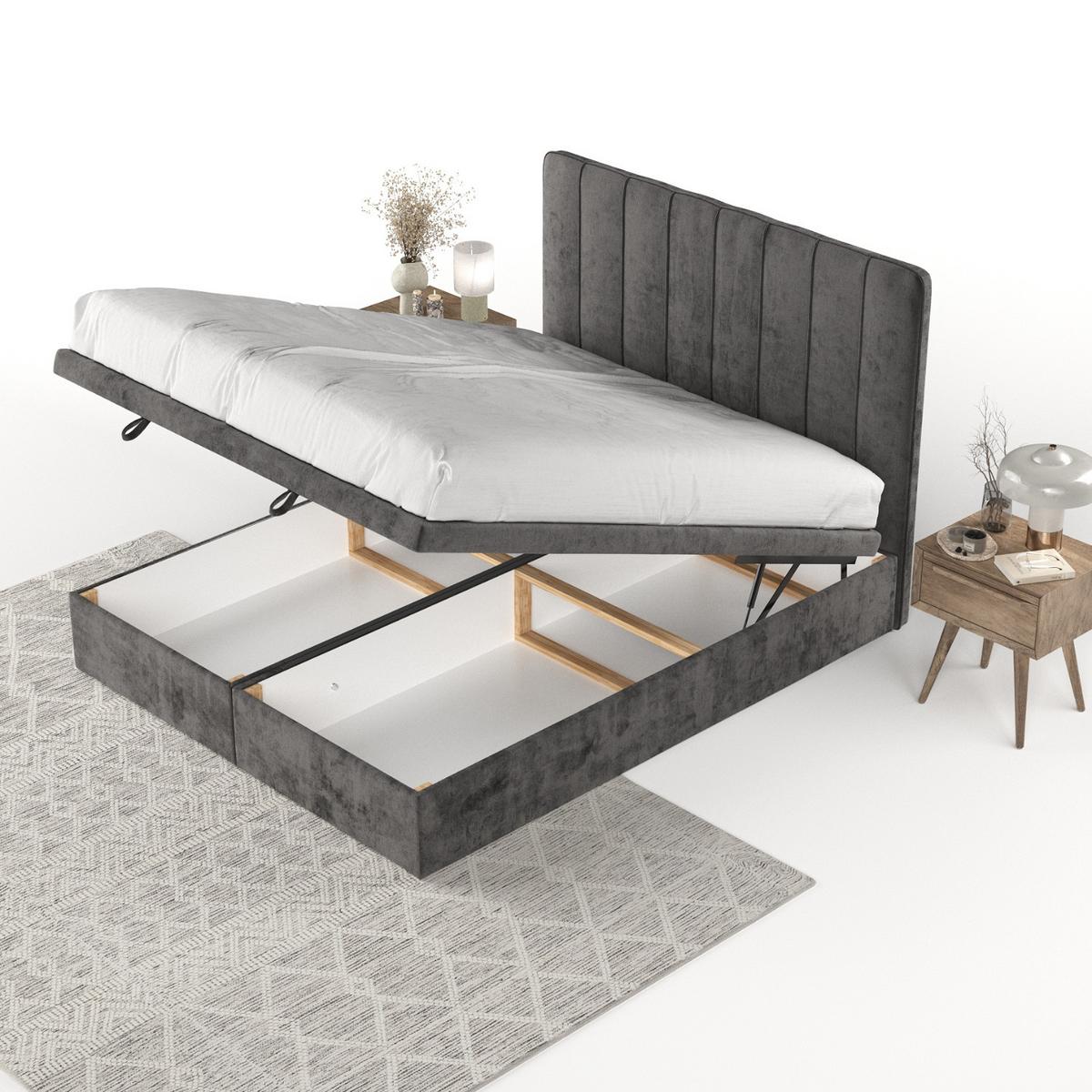 POLSTERBETT Vienna mit Stauraum 200/200 cm Stahl im Lotta Stoff - Graphitfarben/Schwarz, Holz/Holzwerkstoff (200/200cm) - AltaBeds