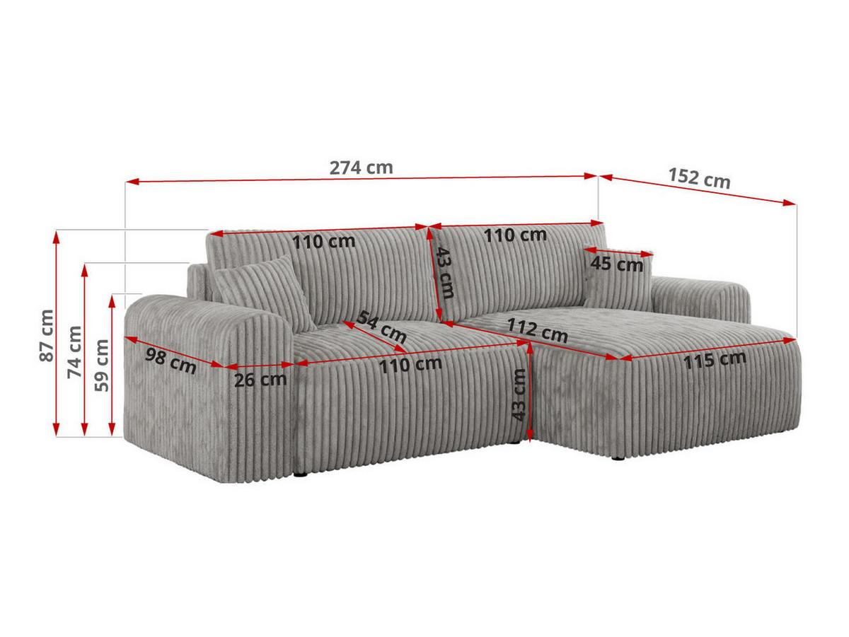 ECKSOFA NELSON Hellgrau Cord - Hellgrau/Schwarz, Kunststoff/Textil (274/152cm) - MKS