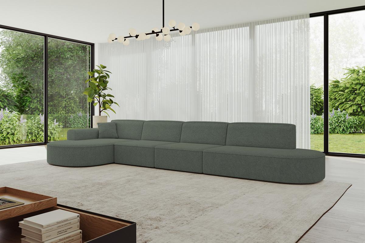 ECKSOFA Ottomane Links MARI-L3 - 413x171x79 cm Grün Tissu - Schwarz/Grün, Holzwerkstoff/Kunststoff (413/171cm) - ALTDECOR