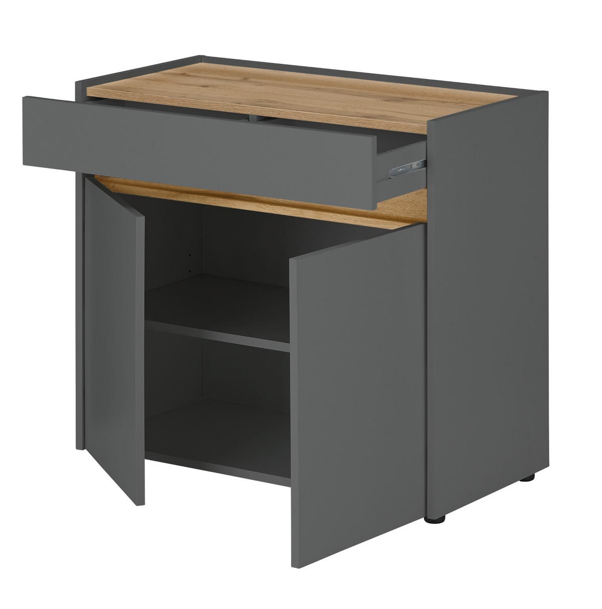 STANDCONTAINER Grau, Eiche Wotan 80 x 70 cm, Büro Kommode mit Stauraum und großem Schubkasten - Eiche Wotan/Schwarz, Holzwerkstoff/Kunststoff (80/70/40cm) - Furn.Design