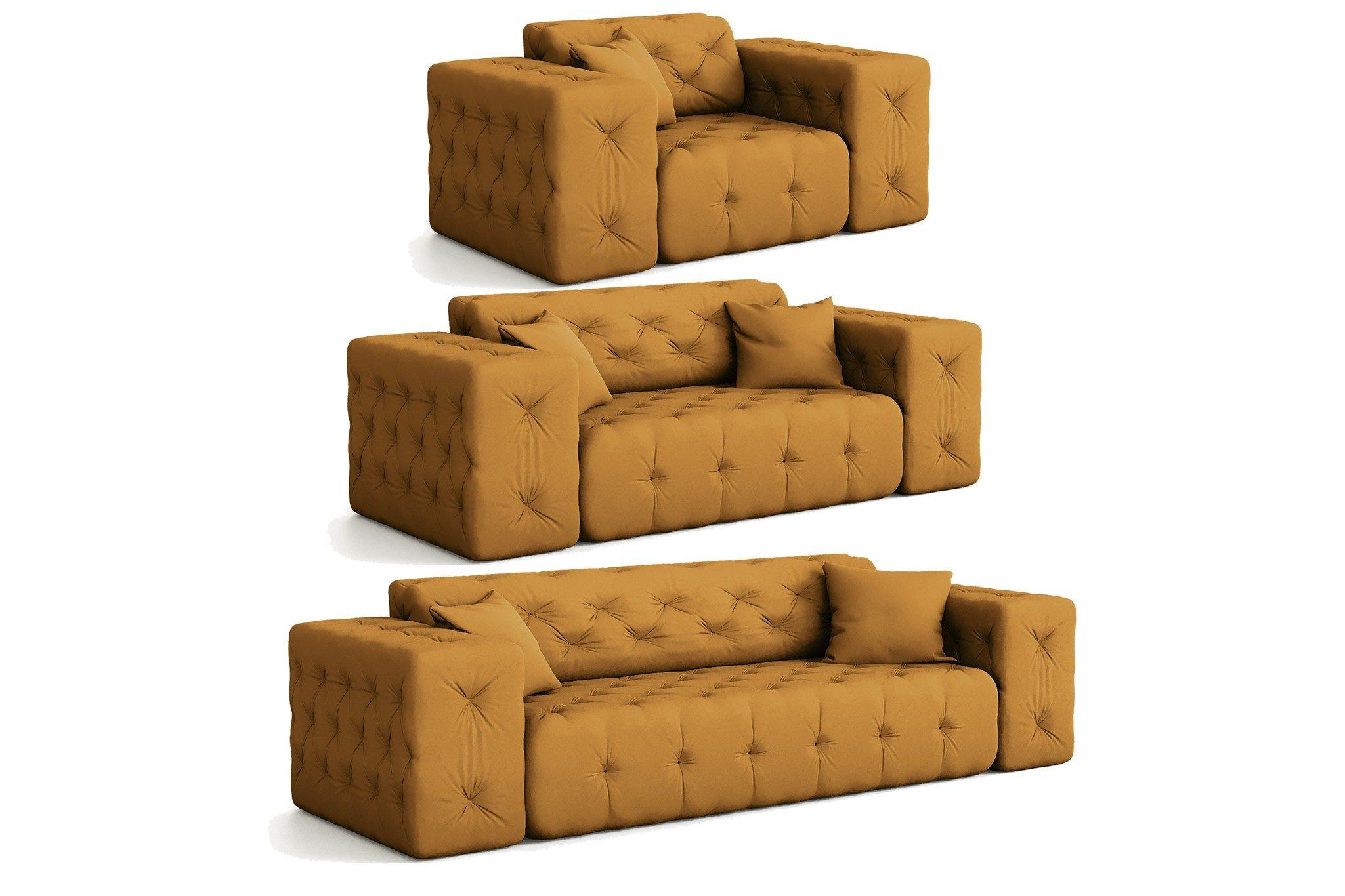 SOFASET Chantal - Dunkelgelb, Holzwerkstoff/Textil (251/78/96cm) - Fun Möbel