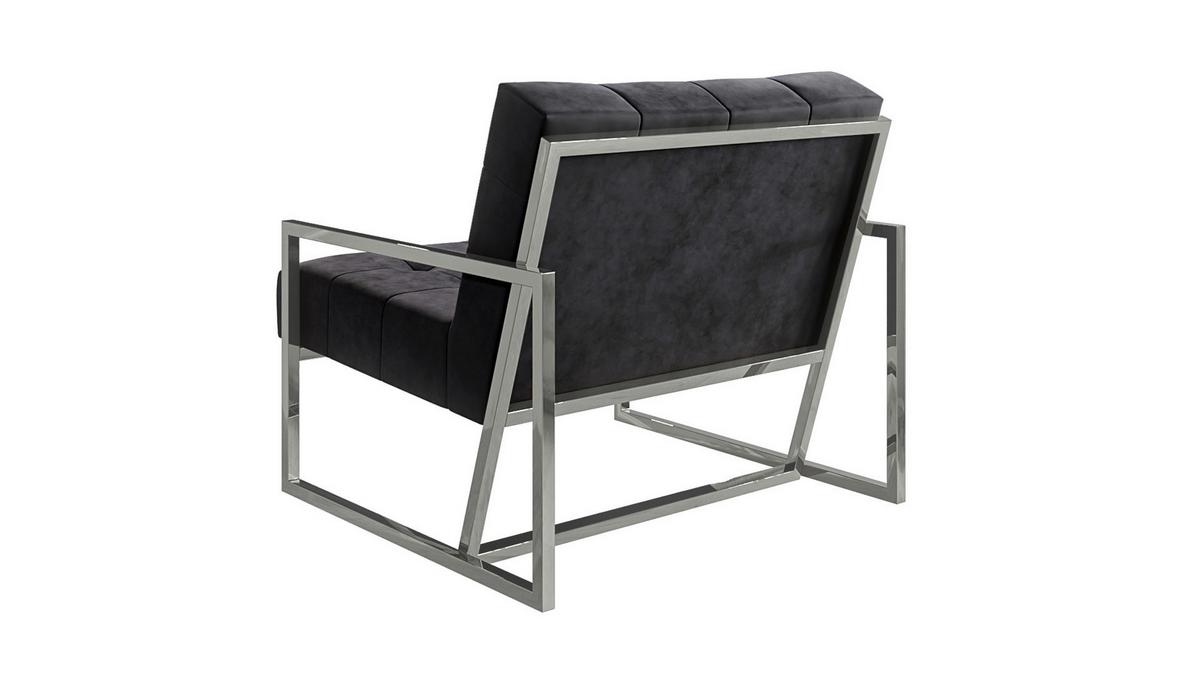 LOUNGESESSEL Duban Schwarz Samtstoff - Silberfarben/Schwarz, Holz/Textil (84/81/89cm) - S-Style Möbel
