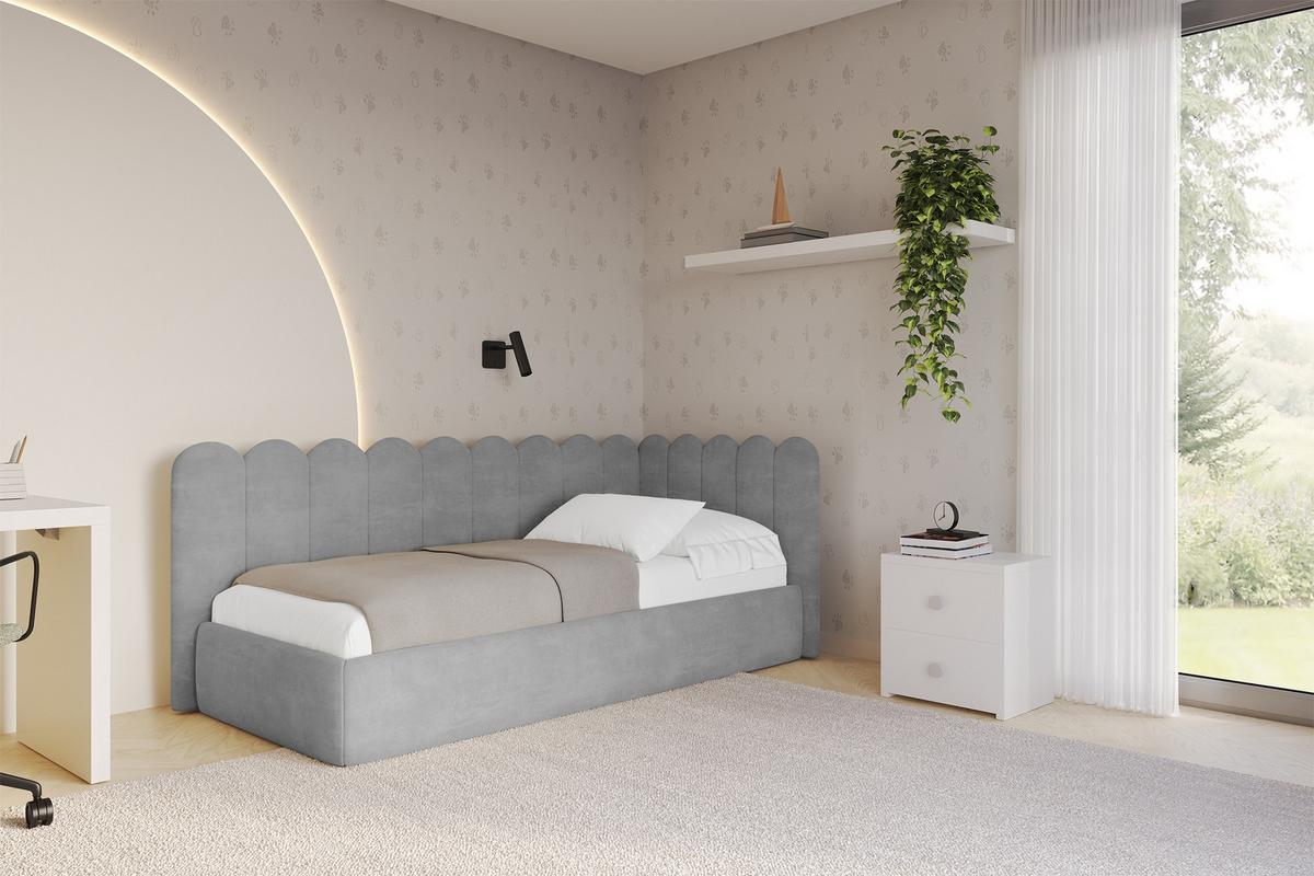 EINZELLBETT Jugendbett mit Bettkasten und Matratze H3/H4, Links - ARTY 100x200 Grau - Hellgrau, Holzwerkstoff/Textil (100/200cm) - ALTDECOR