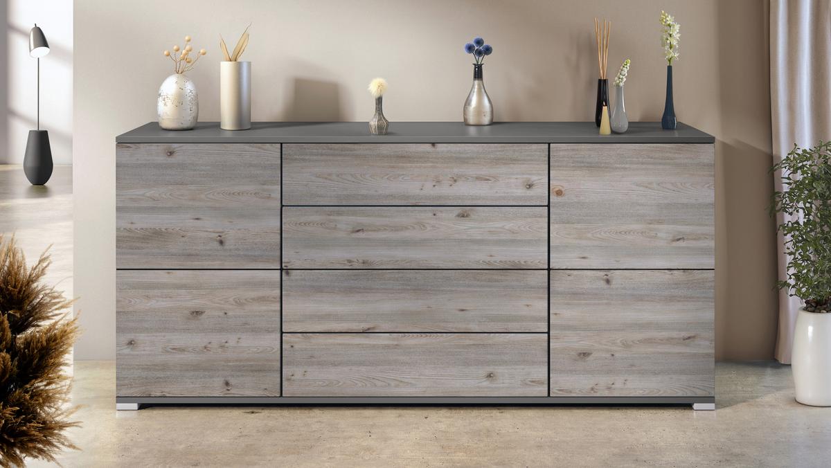 SIDEBOARD Rova Eiche Nordic - Silbereichenfarben, Holzwerkstoff (166.5/75.5/35cm) - Vladon