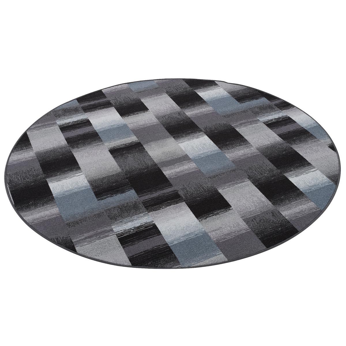 DESIGNER VELOUR TEPPICH MYSTIC KARO RUND - Blau/Grau, Textil (160/160cm) - Snapstyle