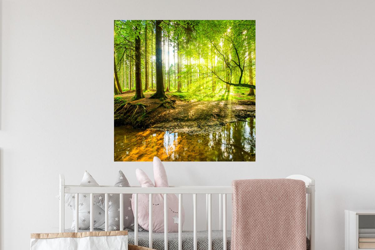 WANDTATTOO Wald - Landschaft - Wasser - Bäume - Sonne - Grün - Natur Wanddeko 50x50 cm - Grün, Kunststoff (50/50/0.1cm) - MuchoWow