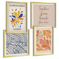 BILDER SET 4er Set - 50x50 cm & 40x60 cm Goldrahmen - Moderne abstrakte Blumen - Goldfarben, Kunststoff (50/50cm) - TULUP