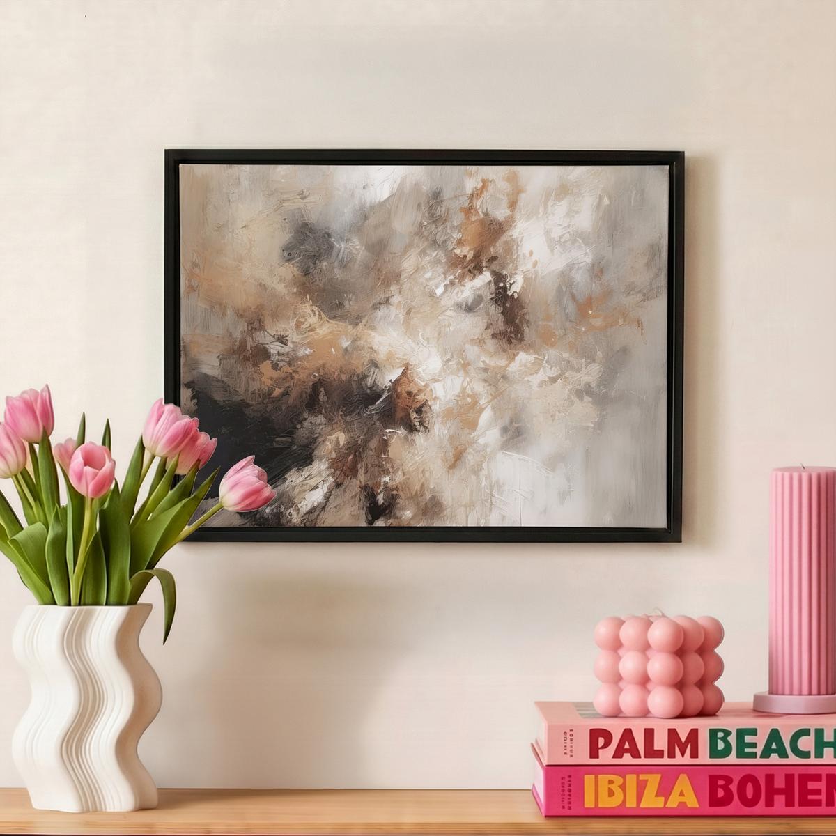 LEINWAND Bilder mit Rahmen - Farbe - Abstrakt - Beige - Kunst - 40x30 - Greige, Textil (40/30cm) - MuchoWow
