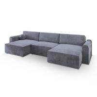 WOHNLANDSCHAFT FENTO M Grau Velours-Stoff mit Schlaffunktion - Grau, Holz/Kunststoff (347/90/148cm) - MASSENO